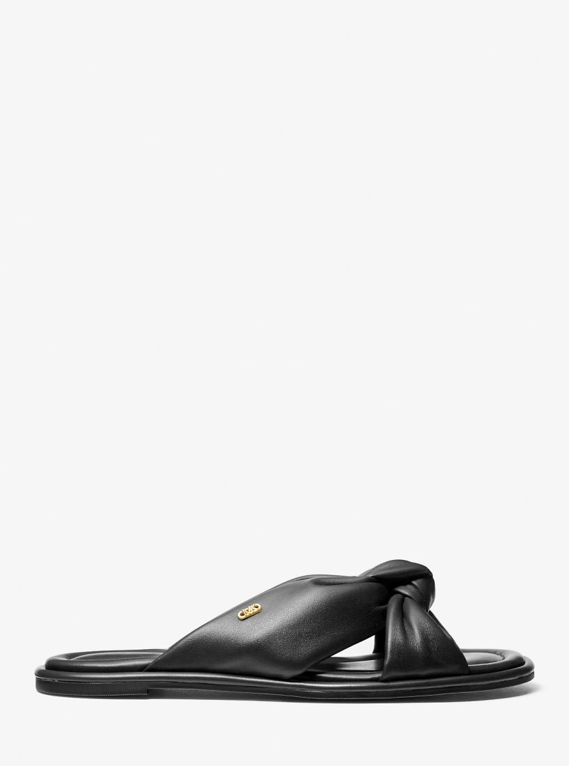 Sandale Michael Kors Elena Leather Slide Sandal Femme Noir | 3129TOVCF