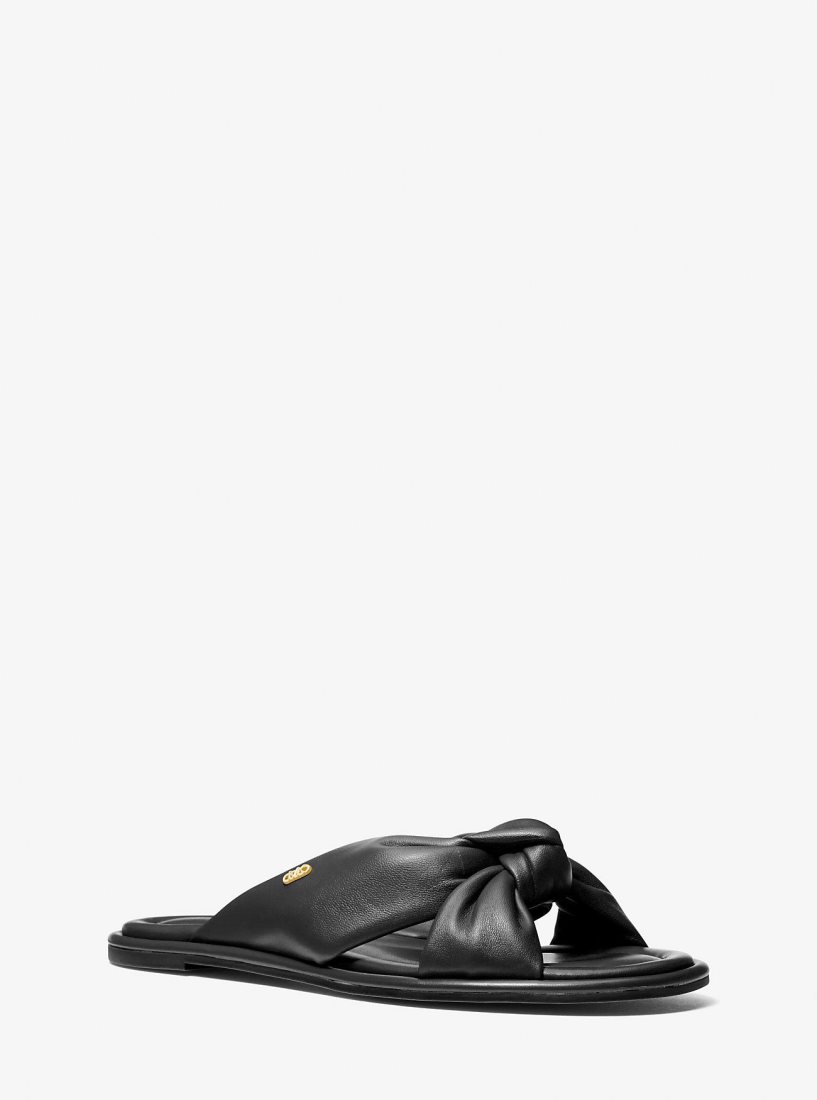 Sandale Michael Kors Elena Leather Slide Sandal Femme Noir | 3129TOVCF