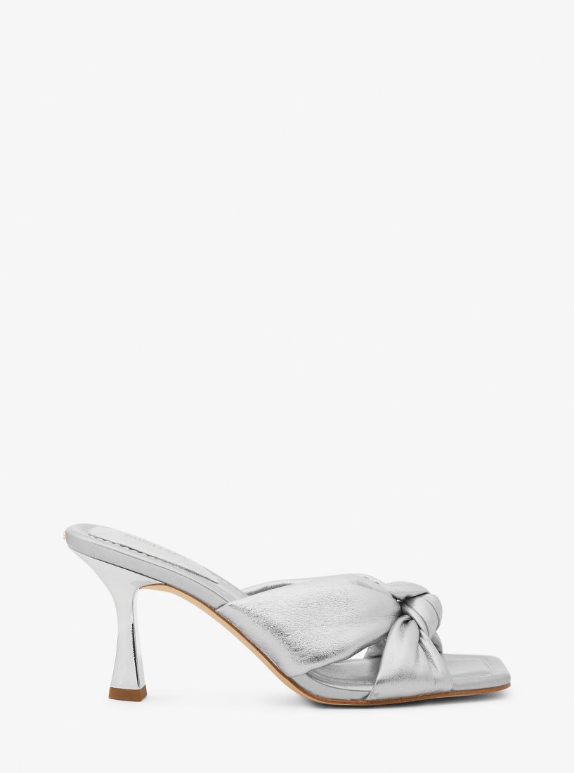 Sandale Michael Kors Elena Metallic Leather Sandal Femme Argent | 2794OWPMN