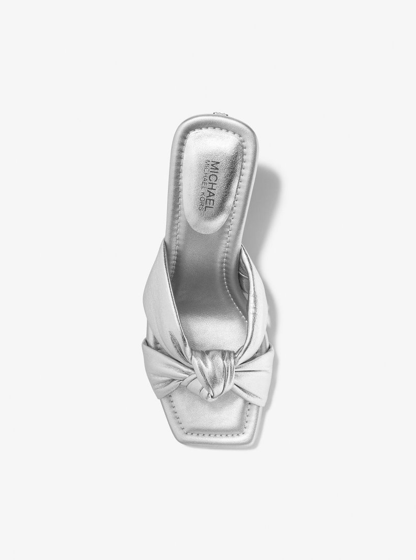 Sandale Michael Kors Elena Metallic Leather Sandal Femme Argent | 2794OWPMN