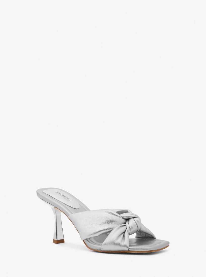 Sandale Michael Kors Elena Metallic Leather Sandal Femme Argent | 2794OWPMN