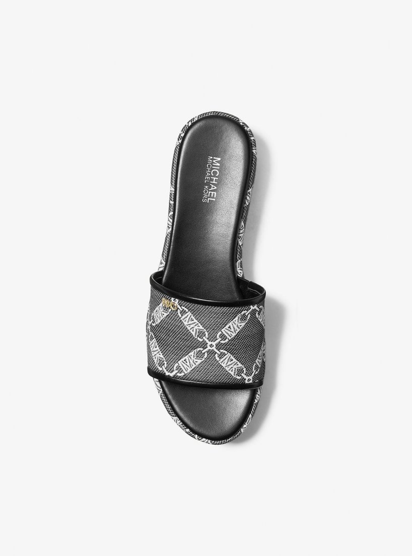 Sandale Michael Kors Ember Empire Logo Jacquard Platform Sandal Femme Noir Blanche | 3812ZKIGA