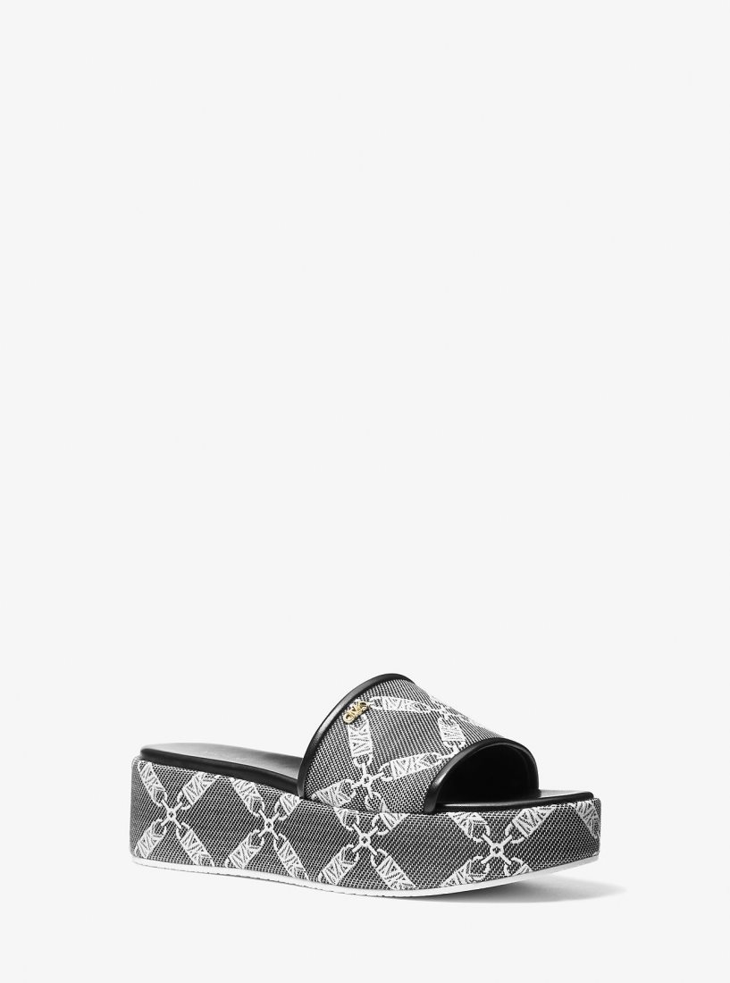 Sandale Michael Kors Ember Empire Logo Jacquard Platform Sandal Femme Noir Blanche | 3812ZKIGA