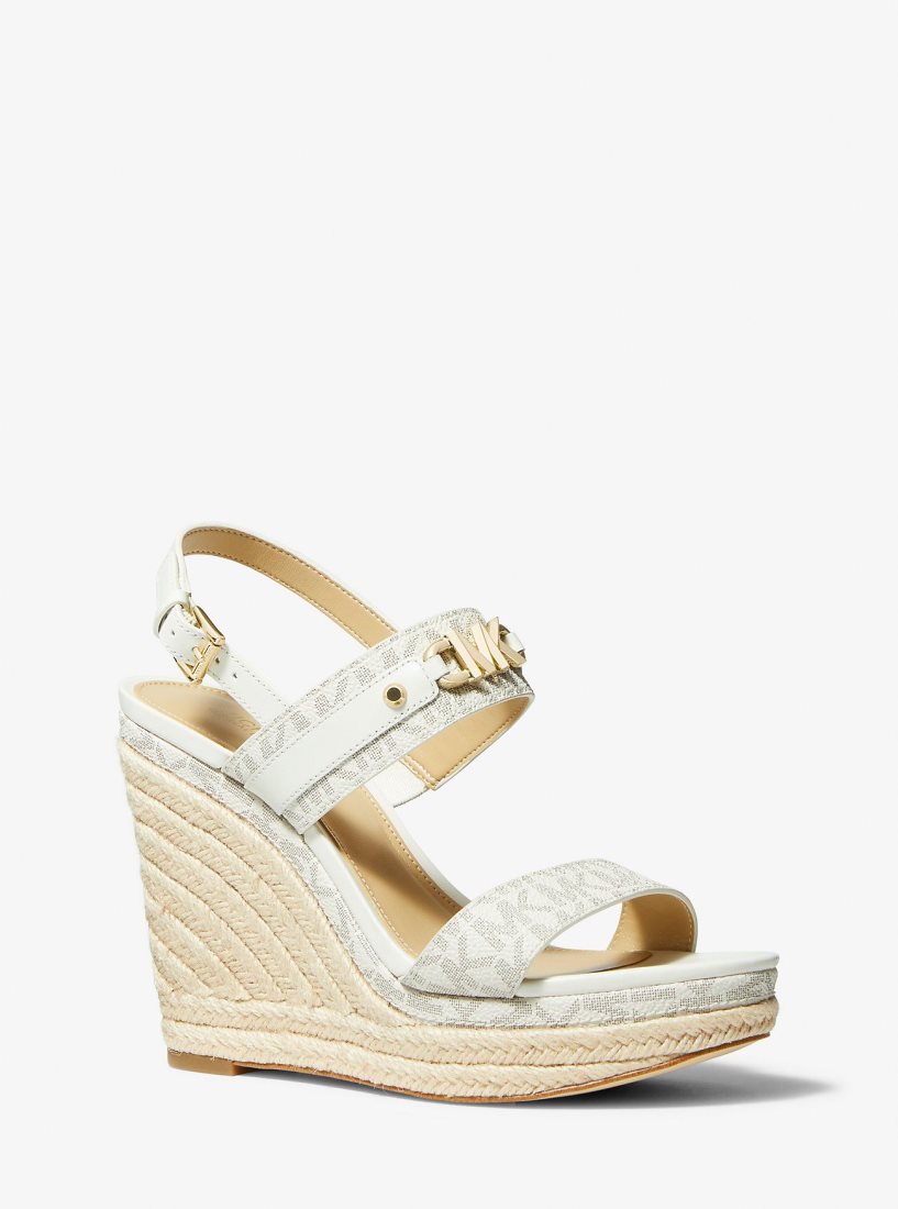Sandale Michael Kors Farrah Signature Logo Wedge Sandal Femme Jaune Clair | 7201CYGAT
