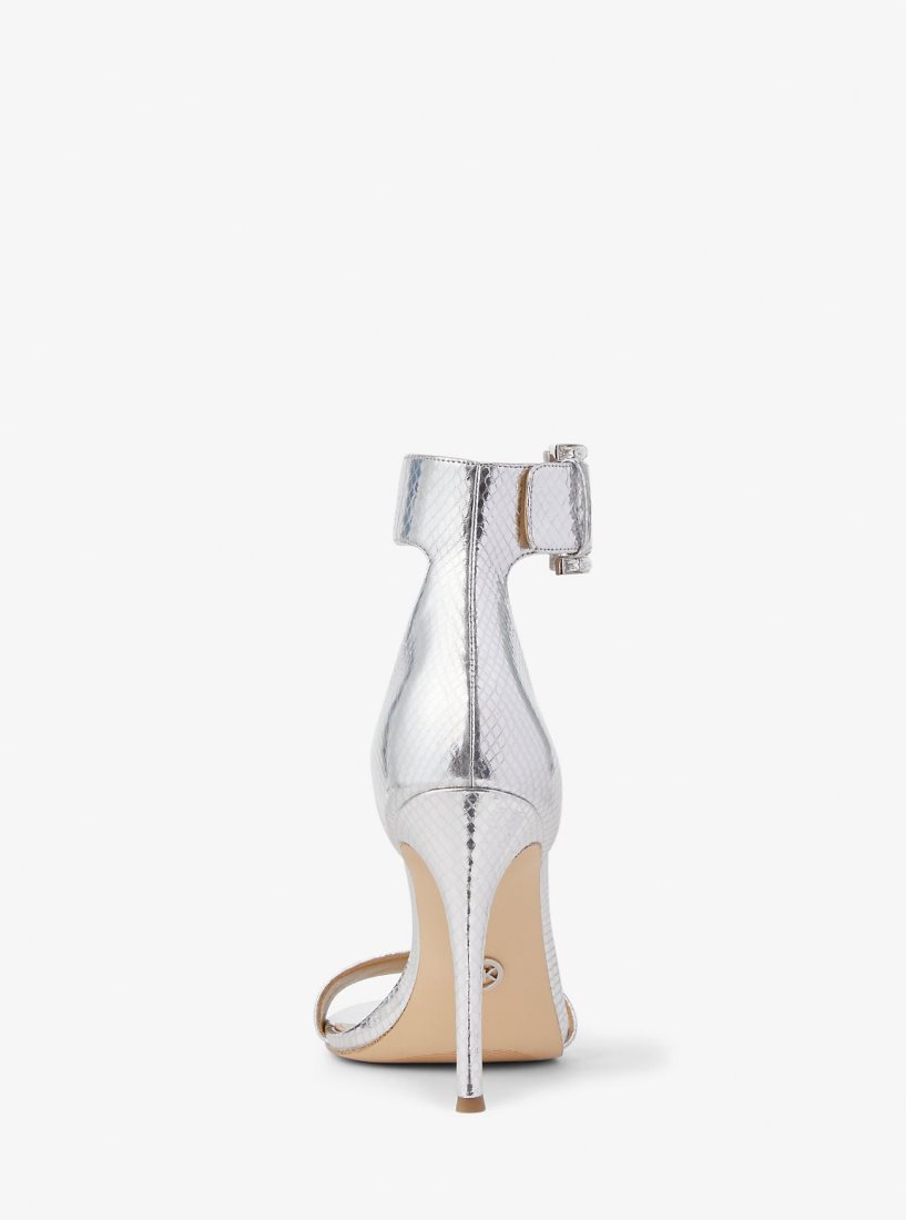Sandale Michael Kors Giselle Metallic Snake Embossed Leather Sandal Femme Argent | 5729ZSBJC