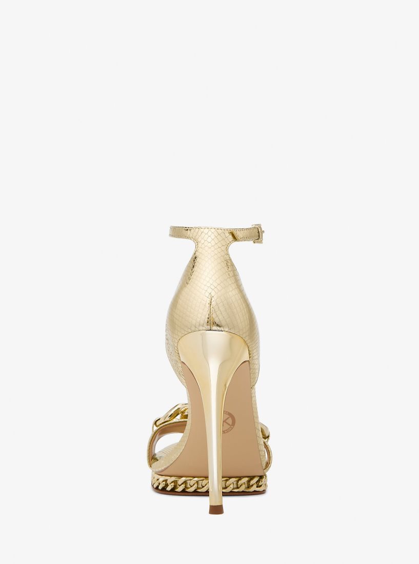 Sandale Michael Kors Jordyn Embellished Metallic Snake Embossed Leather Platform Sandal Femme Doré | 6135NOZWH
