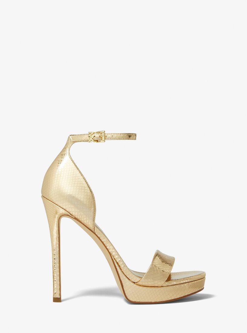 Sandale Michael Kors Jordyn Metallic Snake Embossed Leather Platform Sandal Femme Doré | 4219ZHCXP