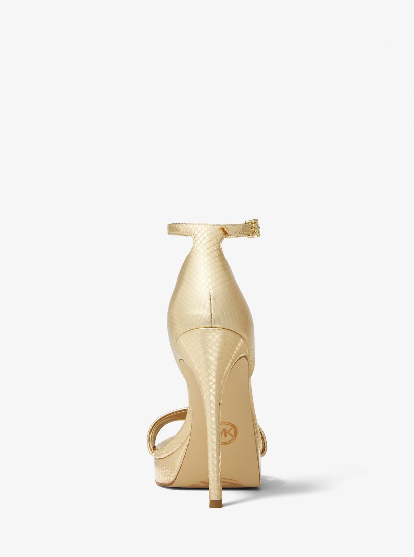 Sandale Michael Kors Jordyn Metallic Snake Embossed Leather Platform Sandal Femme Doré | 4219ZHCXP