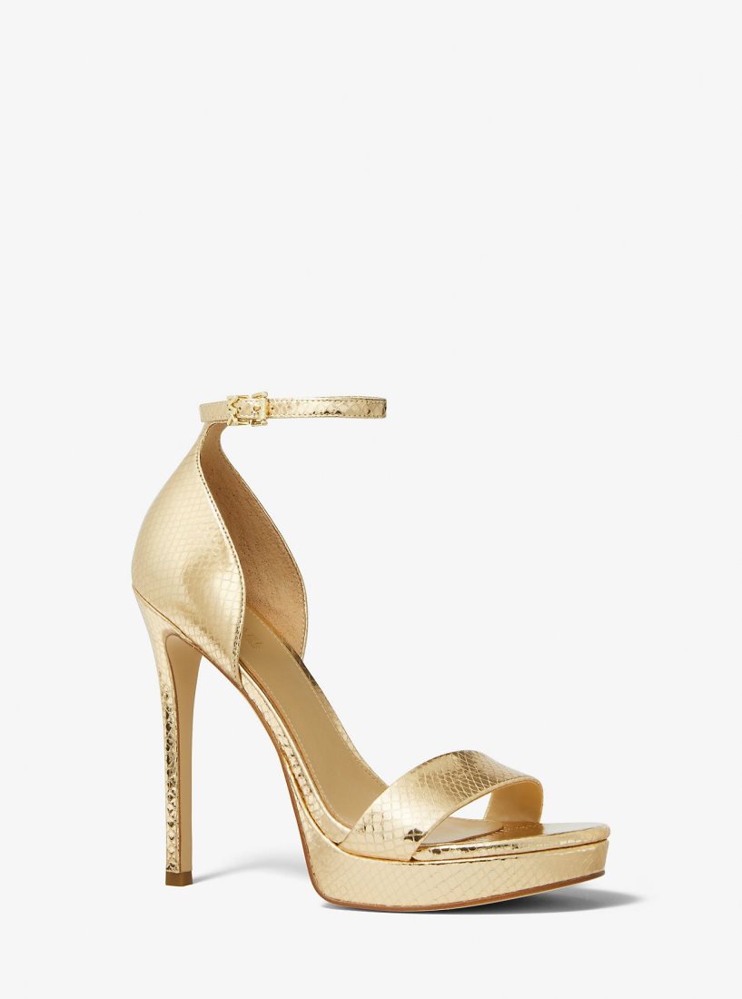 Sandale Michael Kors Jordyn Metallic Snake Embossed Leather Platform Sandal Femme Doré | 4219ZHCXP
