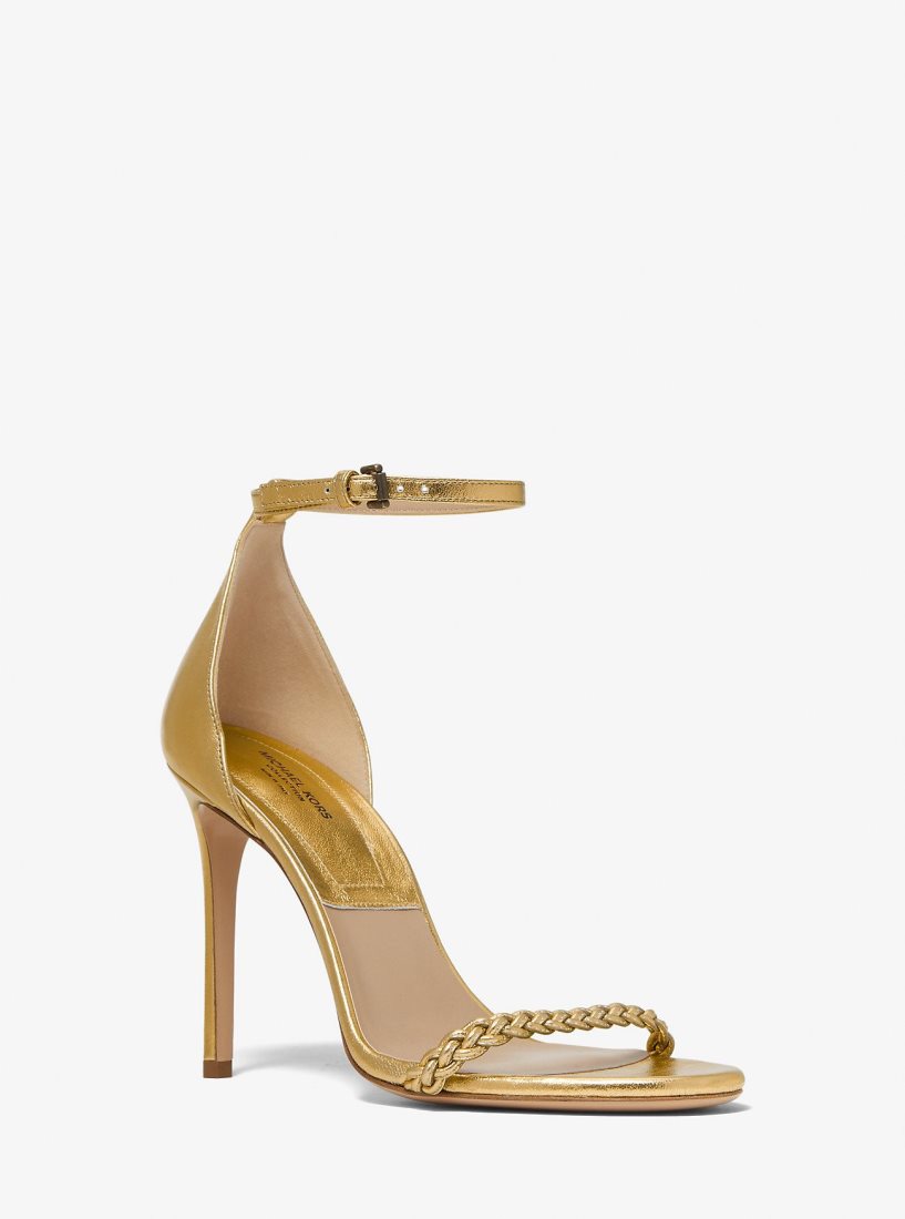 Sandale Michael Kors Joslyn Metallic Leather Sandal Femme Antique Brass | 7532AYEXM