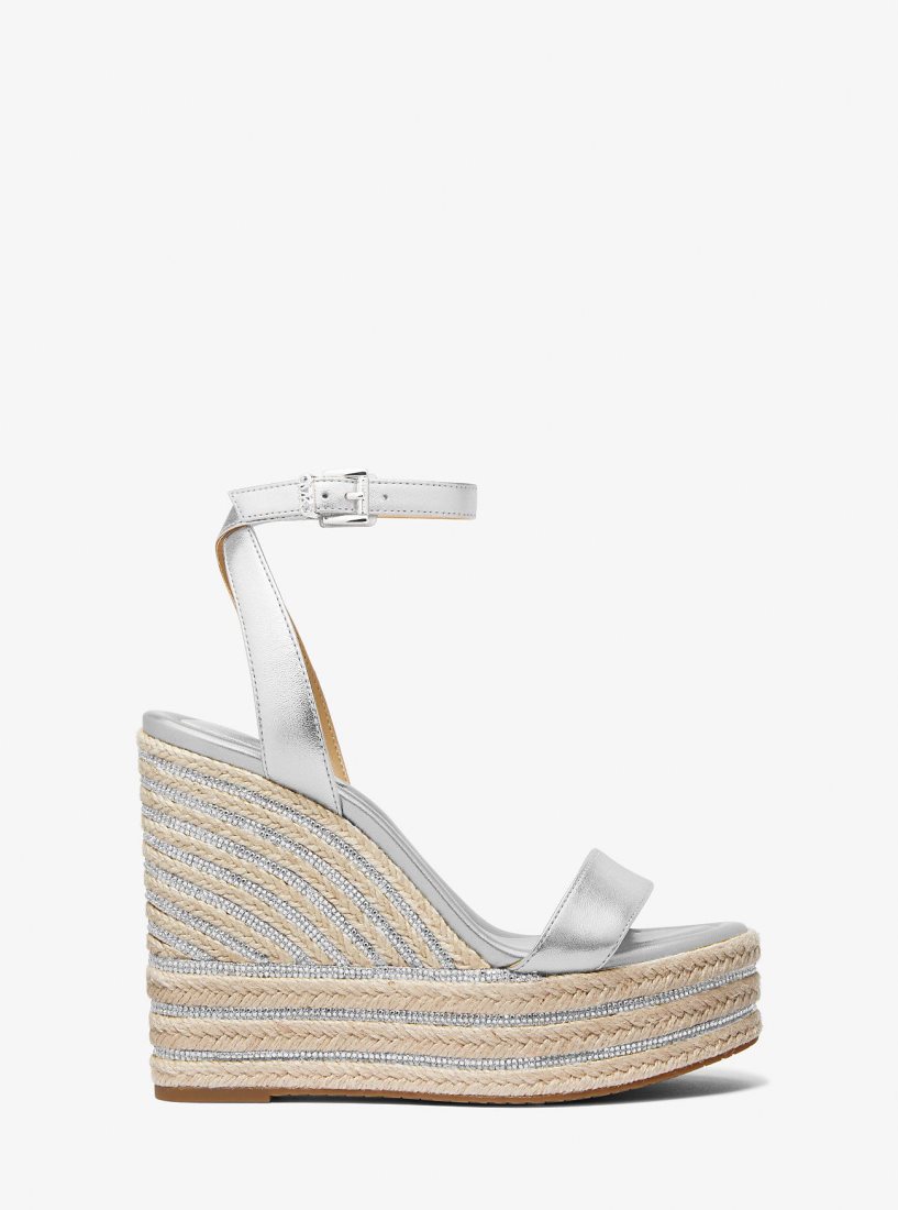 Sandale Michael Kors Leighton Metallic Leather Wedge Sandal Femme Argent | 8079VGPEF