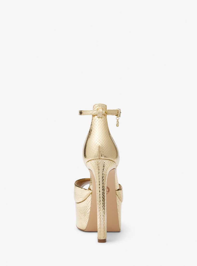 Sandale Michael Kors Martina Metallic Snake Embossed Leather Peep-Toe Platform Pump Femme Doré | 7162UMRED