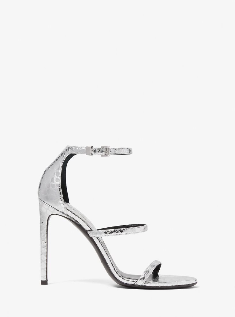 Sandale Michael Kors Nadege Python Embossed Leather Sandal Femme Argent | 5460ASLRU