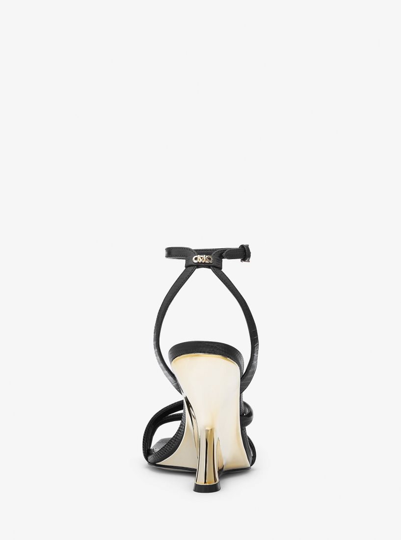 Sandale Michael Kors Nadina Lizard Embossed Leather Wedge Sandal Femme Noir | 1547TCOGK