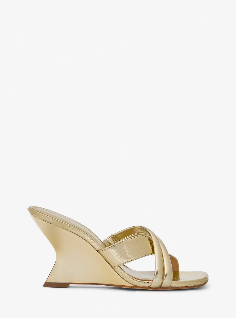 Sandale Michael Kors Nadina Metallic Snake Embossed Leather Mule Femme Doré | 9207RQMGZ