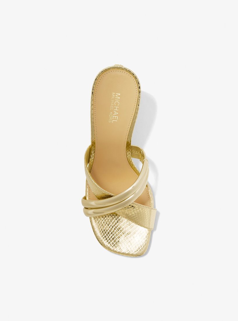 Sandale Michael Kors Nadina Metallic Snake Embossed Leather Mule Femme Doré | 9207RQMGZ