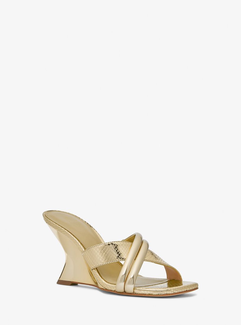 Sandale Michael Kors Nadina Metallic Snake Embossed Leather Mule Femme Doré | 9207RQMGZ