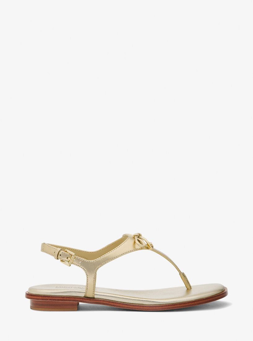 Sandale Michael Kors Nori Metallic Leather T-Strap Sandal Femme Doré | 1297VQBSD