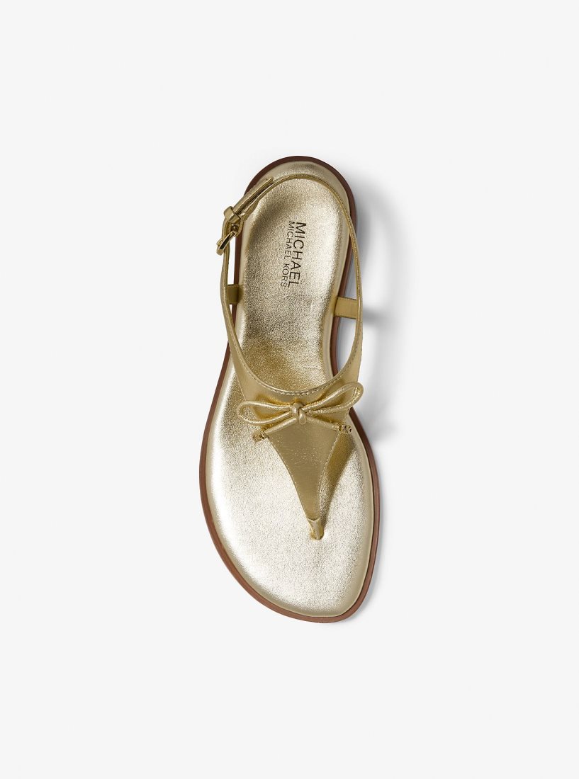 Sandale Michael Kors Nori Metallic Leather T-Strap Sandal Femme Doré | 1297VQBSD