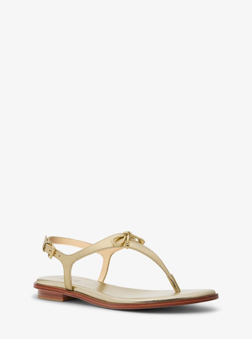 Sandale Michael Kors Nori Metallic Leather T-Strap Sandal Femme Doré | 1297VQBSD
