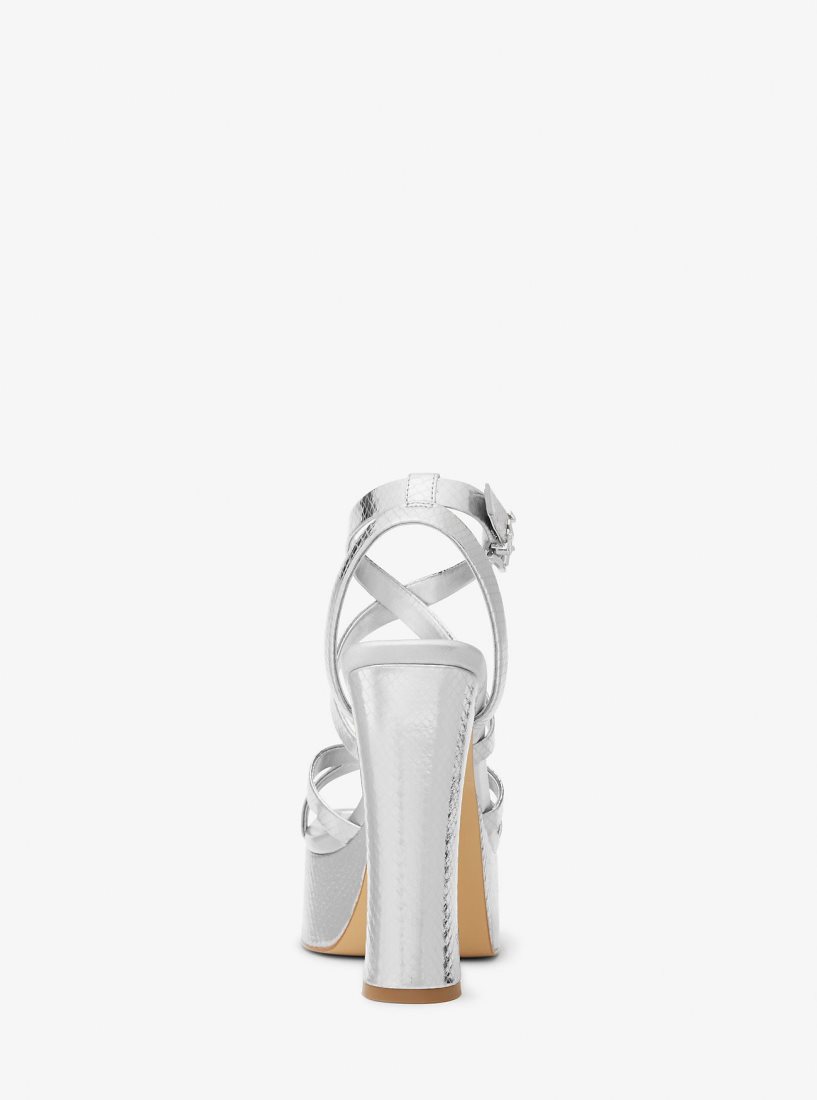 Sandale Michael Kors Paola Metallic Snake Embossed Leather Platform Sandal Femme Argent | 1783JZGRV