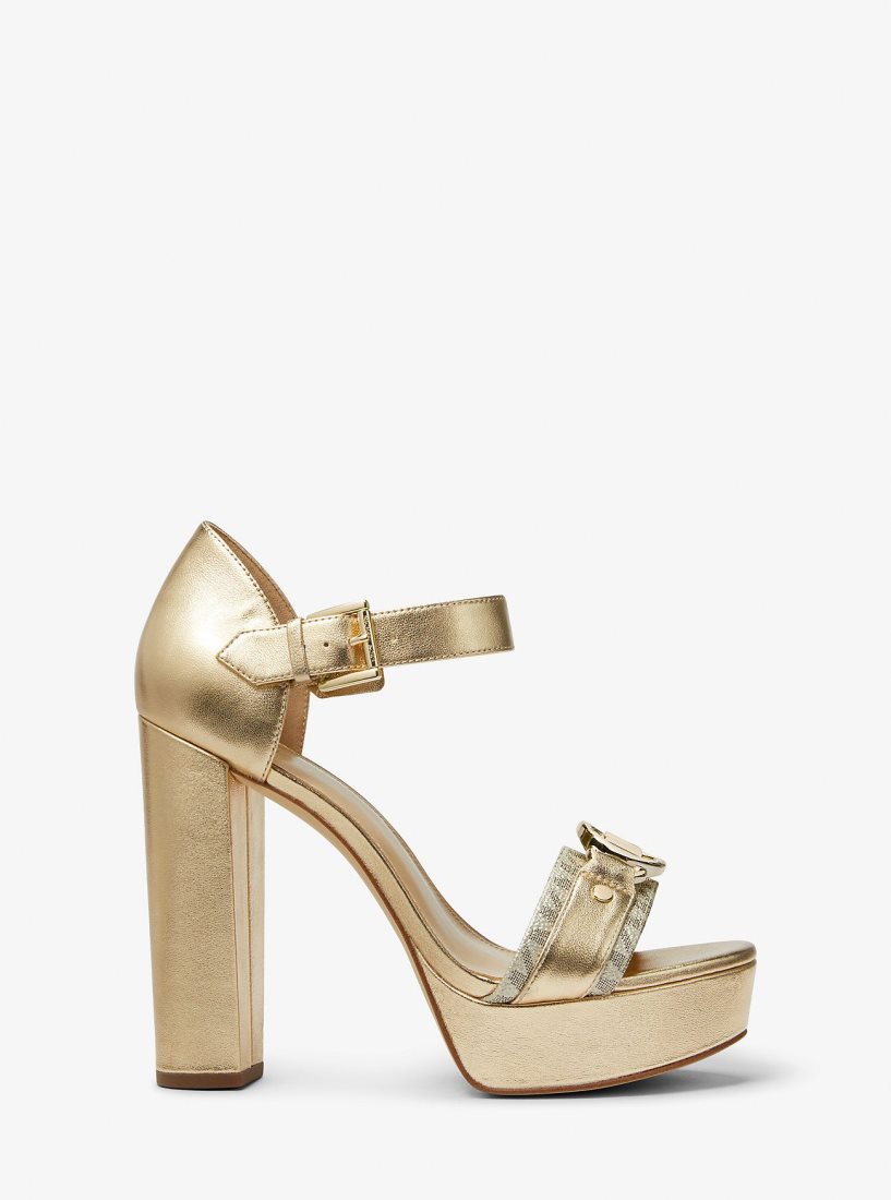 Sandale Michael Kors Rory Metallic Leather and Signature Logo Platform Sandal Femme Doré | 2304QVDAO