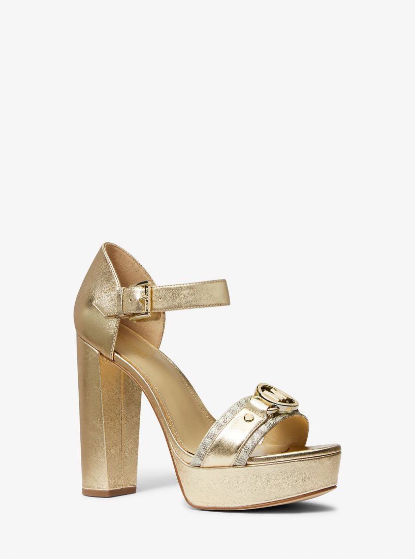 Sandale Michael Kors Rory Metallic Leather and Signature Logo Platform Sandal Femme Doré | 2304QVDAO