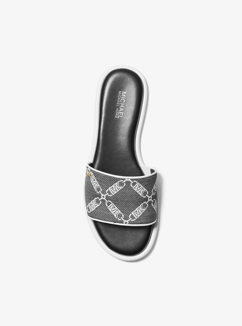 Sandale Michael Kors Saylor Empire Logo Jacquard Slide Sandal Femme Noir Blanche | 5164THEZS
