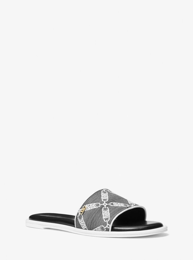 Sandale Michael Kors Saylor Empire Logo Jacquard Slide Sandal Femme Noir Blanche | 5164THEZS