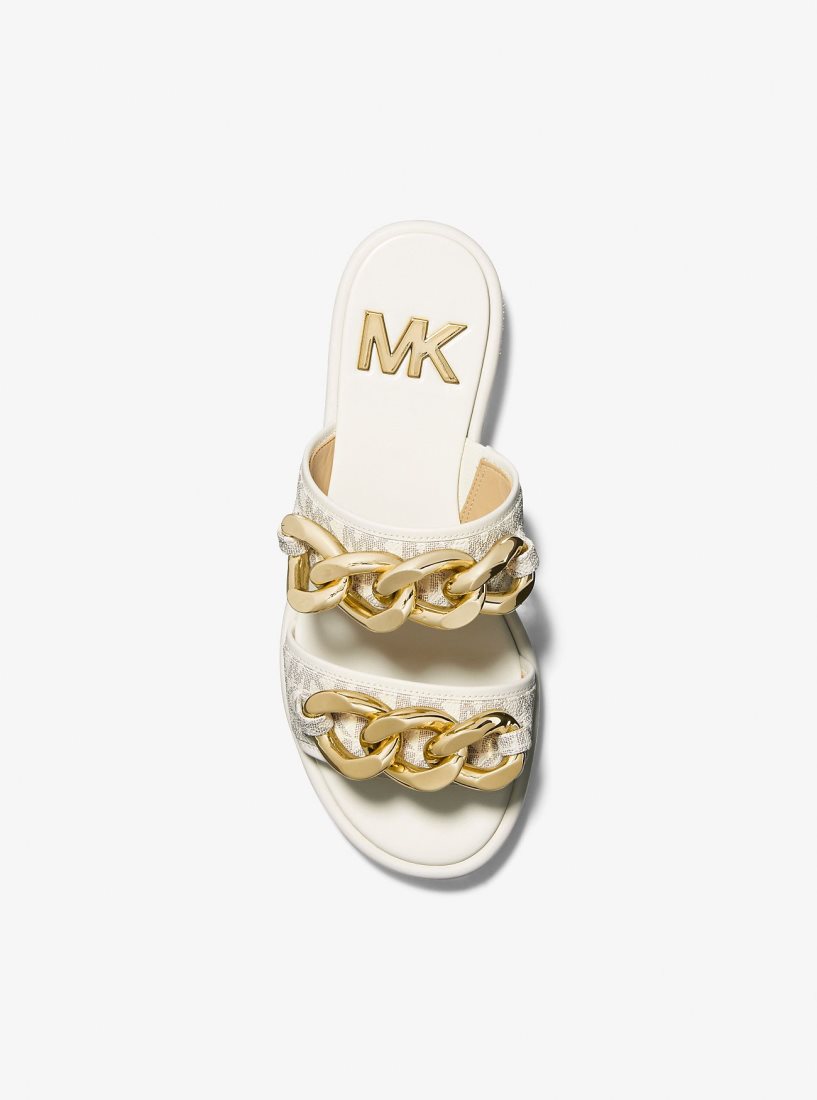 Sandale Michael Kors Scarlett Embellished Signature Logo Slide Sandal Femme Jaune Clair | 9048SIPFW