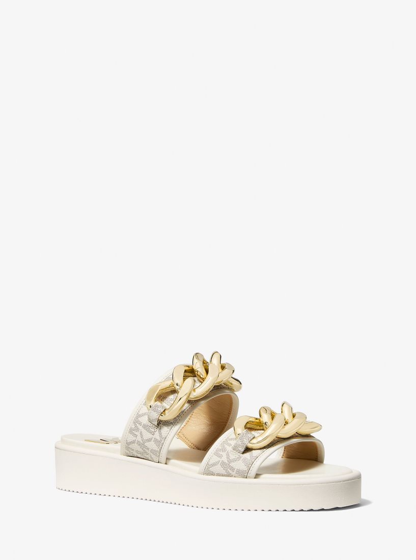 Sandale Michael Kors Scarlett Embellished Signature Logo Slide Sandal Femme Jaune Clair | 9048SIPFW