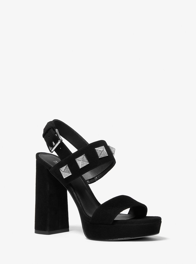 Sandale Michael Kors Wren Studded Suede Platform Sandal Femme Noir | 9045NESCJ