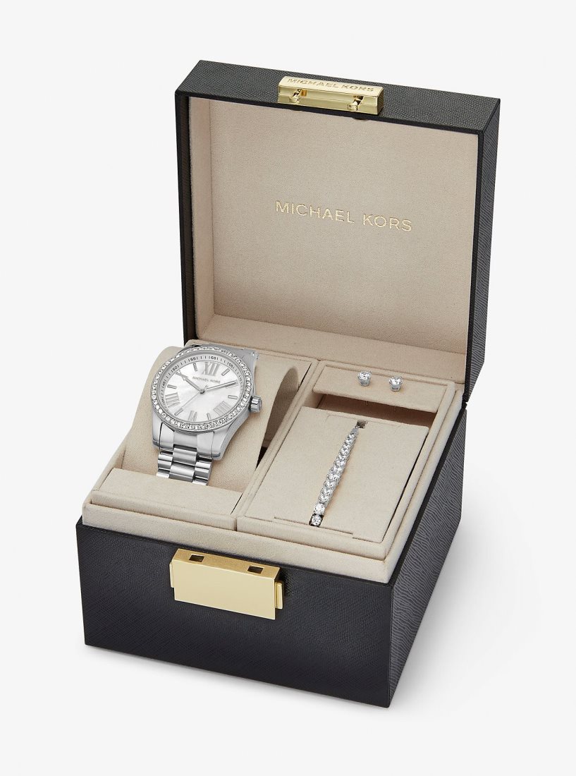 Silver-tone Michael Kors Lexington Pave Silver-Tone Watch and Bracelet Set Femme Argent | 9138AFQSX