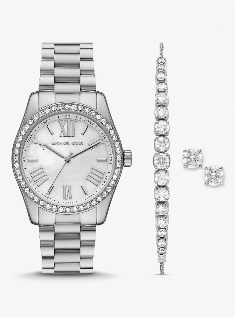 Silver-tone Michael Kors Lexington Pave Silver-Tone Watch and Bracelet Set Femme Argent | 9138AFQSX