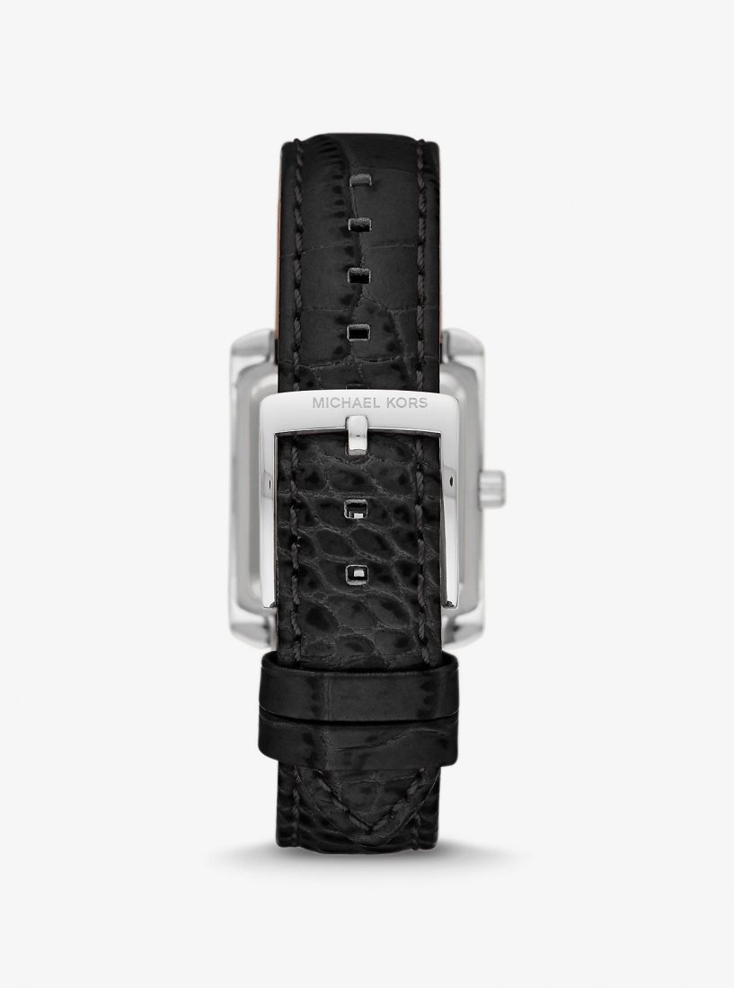 Silver-tone Michael Kors Mini Emery Pave Silver-Tone and Crocodile Embossed Leather Watch Femme Noir | 3780UPFMY