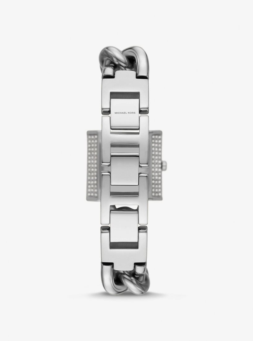 Silver-tone Michael Kors Mini Lock Pave Silver-Tone Chain Watch Femme Argent | 6423WSUDC