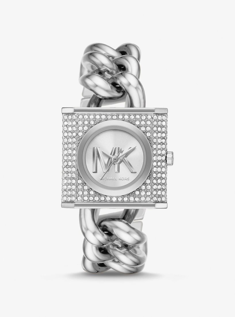 Silver-tone Michael Kors Mini Lock Pave Silver-Tone Chain Watch Femme Argent | 6423WSUDC