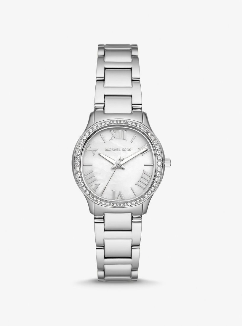 Silver-tone Michael Kors Mini Sage Pave Silver-Tone Watch Femme Argent | 9238ENLOJ