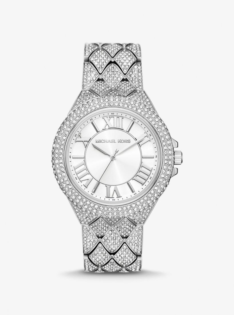 Silver-tone Michael Kors Oversized Camille Pave Silver-Tone Watch Femme Argent | 9418USLAC