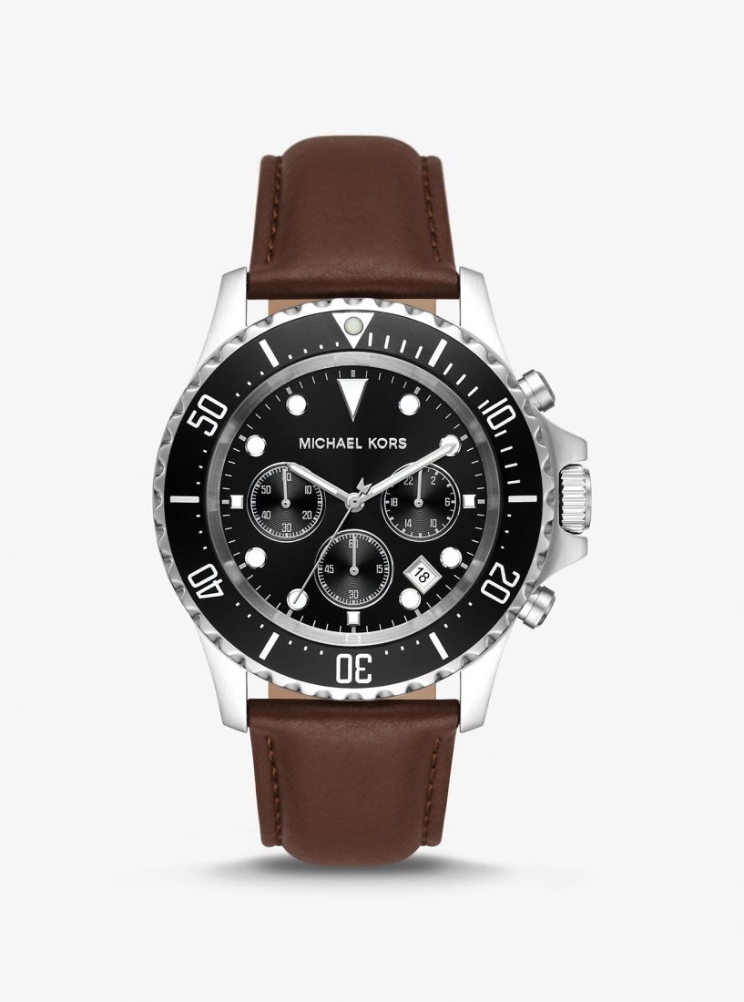 Silver-tone Michael Kors Oversized Everest Silver-Tone and Leather Watch Femme Argent | 9574VLYGI