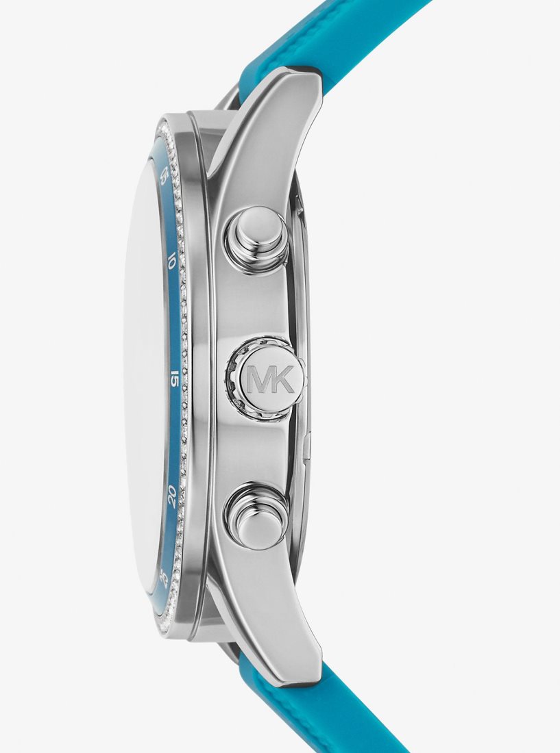 Silver-tone Michael Kors Oversized Hadyn Pave Silver-Tone Watch Femme Bleu | 6392JVNOY