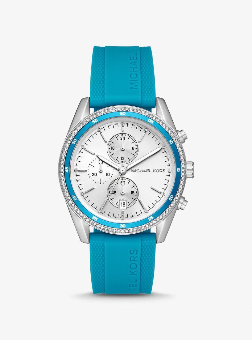 Silver-tone Michael Kors Oversized Hadyn Pave Silver-Tone Watch Femme Bleu | 6392JVNOY
