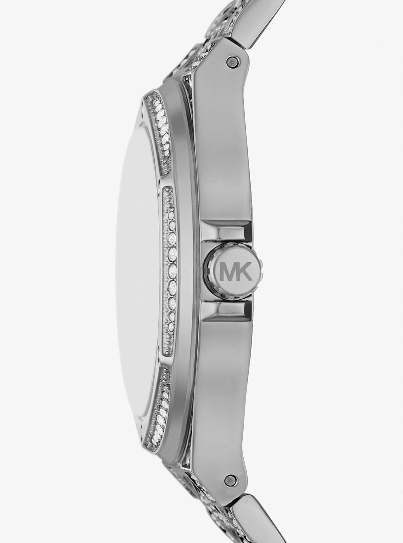 Silver-tone Michael Kors Oversized Lennox Animal Pave Silver-Tone Watch Femme Argent | 6032CDNEV