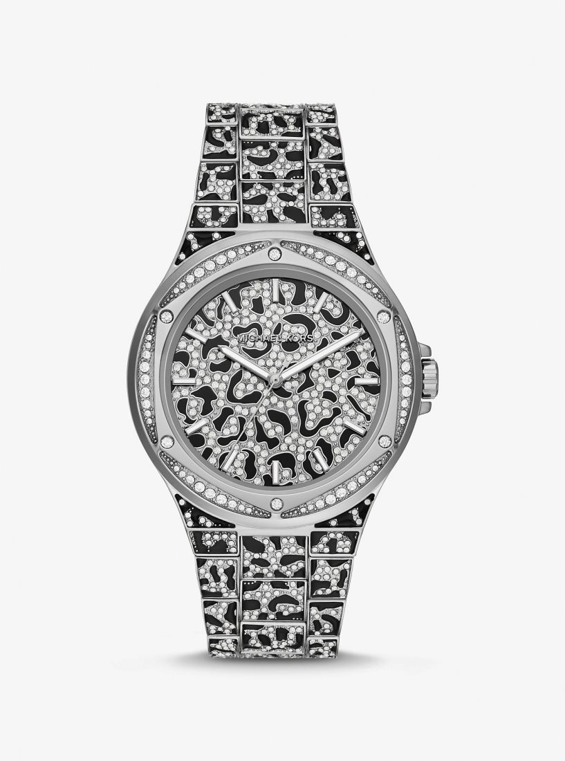 Silver-tone Michael Kors Oversized Lennox Animal Pave Silver-Tone Watch Femme Argent | 6032CDNEV