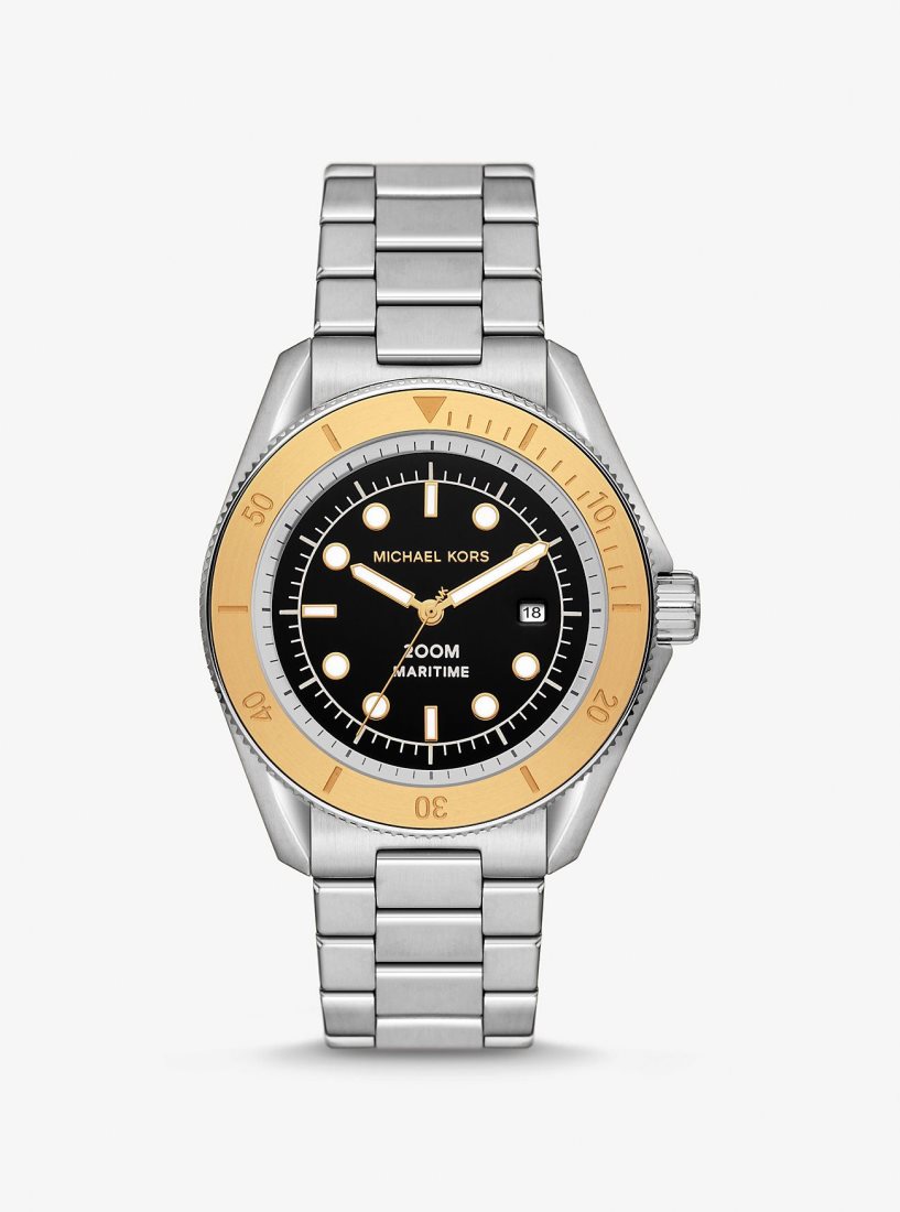 Silver-tone Michael Kors Oversized Maritime Silver-Tone Watch Homme Two Tone | 4179OTYWP