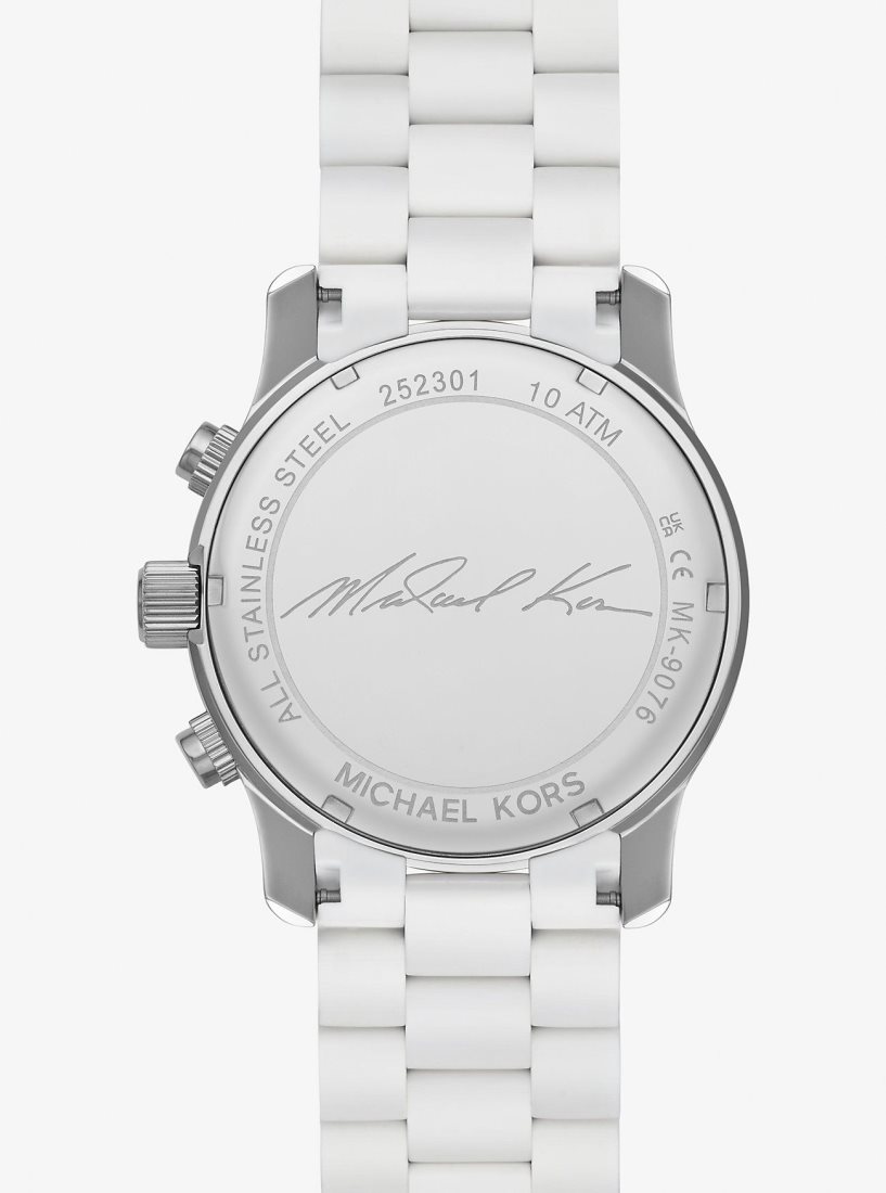 Silver-tone Michael Kors Oversized Runway White-Tone Watch Femme Blanche | 7613XOHCD