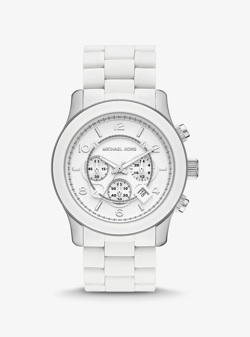 Silver-tone Michael Kors Oversized Runway White-Tone Watch Femme Blanche | 7613XOHCD