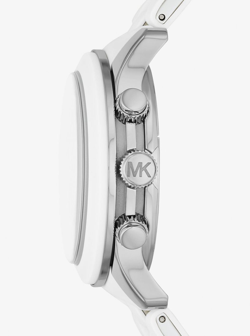 Silver-tone Michael Kors Oversized Runway White-Tone Watch Homme Blanche | 9306MYQBV