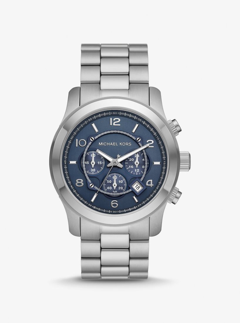 Silver-tone Michael Kors Oversized Runway Silver-Tone Watch Homme Argent | 5174EHFLU