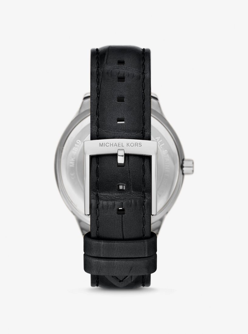 Silver-tone Michael Kors Sage Pave Silver-Tone and Crocodile Embossed Leather Watch Homme Noir | 3158VULQZ